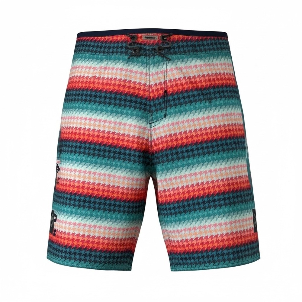 LRG Mens Board Shorts Size 38 Multicolor Houndstooth Ombre Swim Trunks Pocket